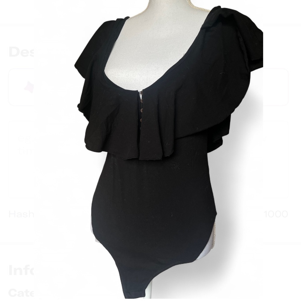 Free People Elegant Black Ruffle Women's bodysuit